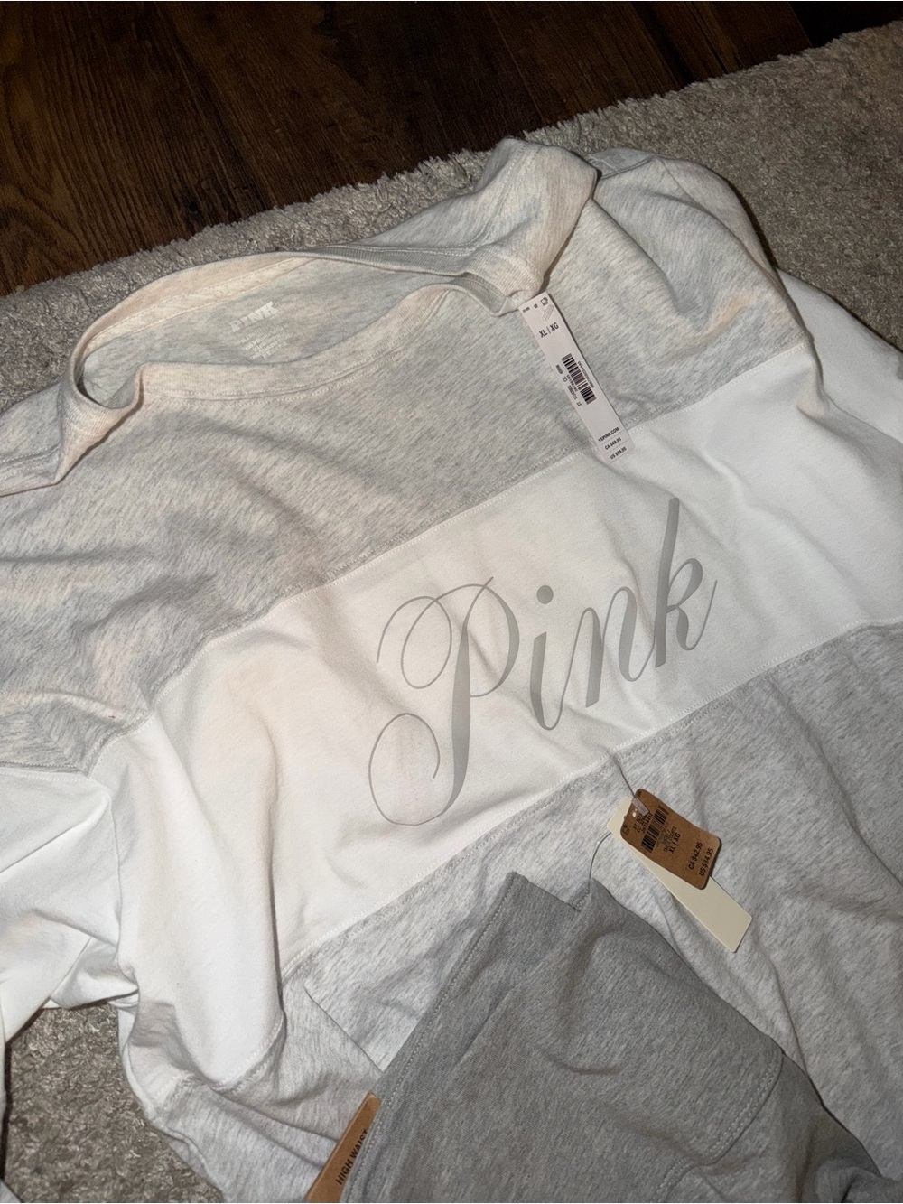 PINK Victoria's Secret Gray & White Colorblock Pullover Hoodie
